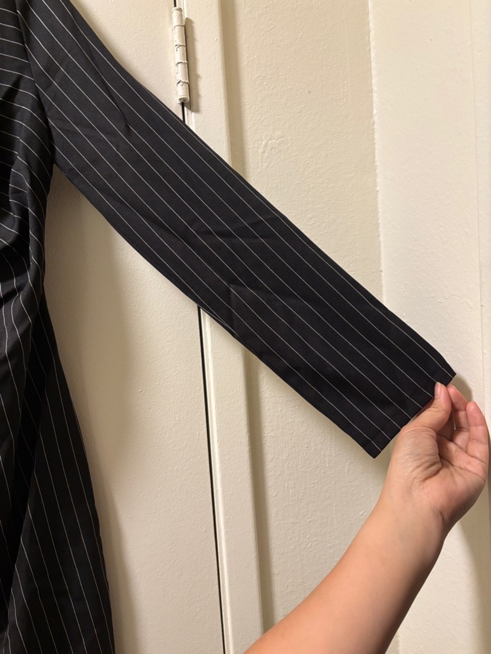 CBR Black and White Pinstripe Asymmetrical Blazer Dress - Picture 5 of 11